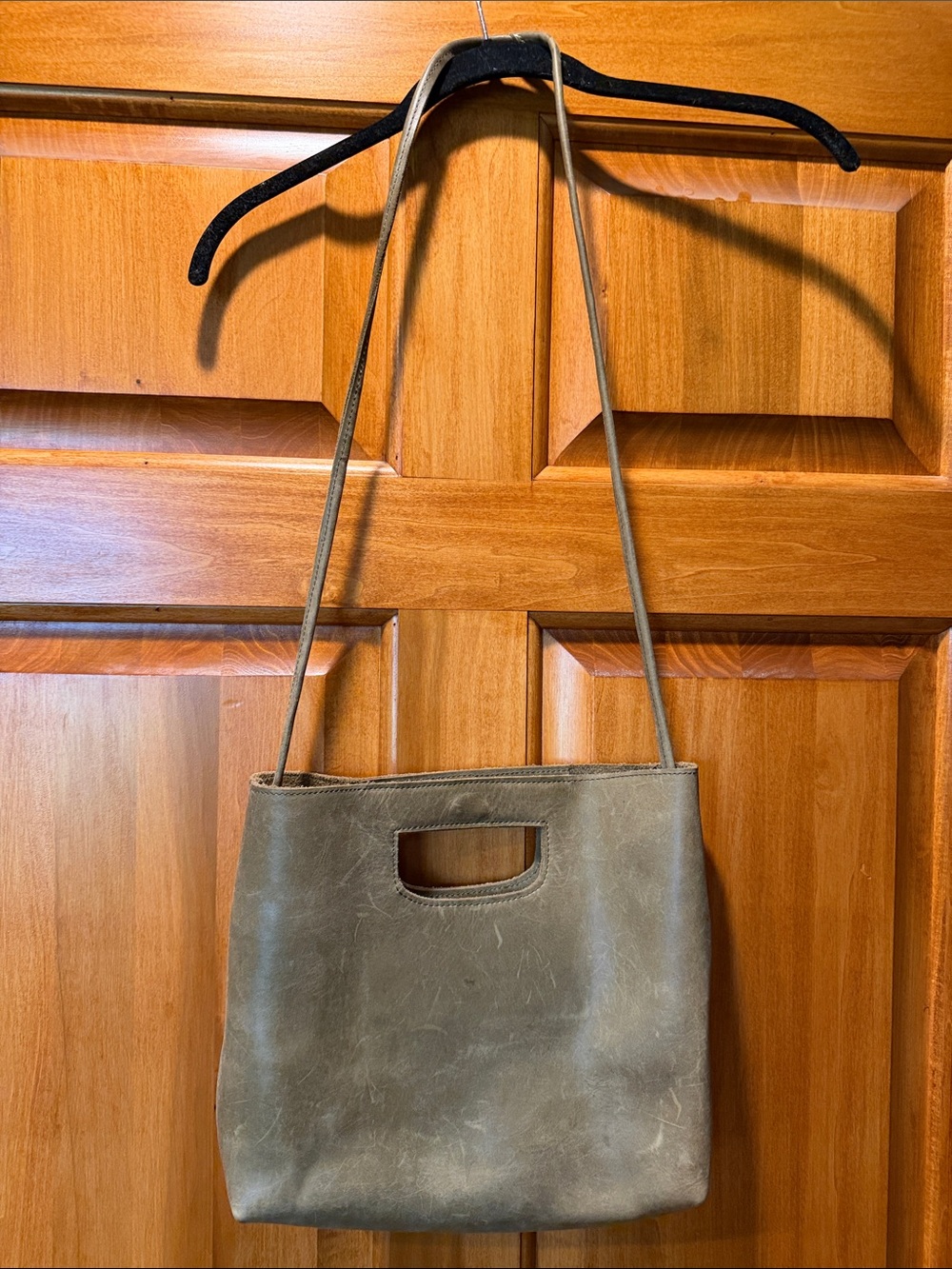 Able Olive Leather Crossbody Bag with Top Handle Cutout